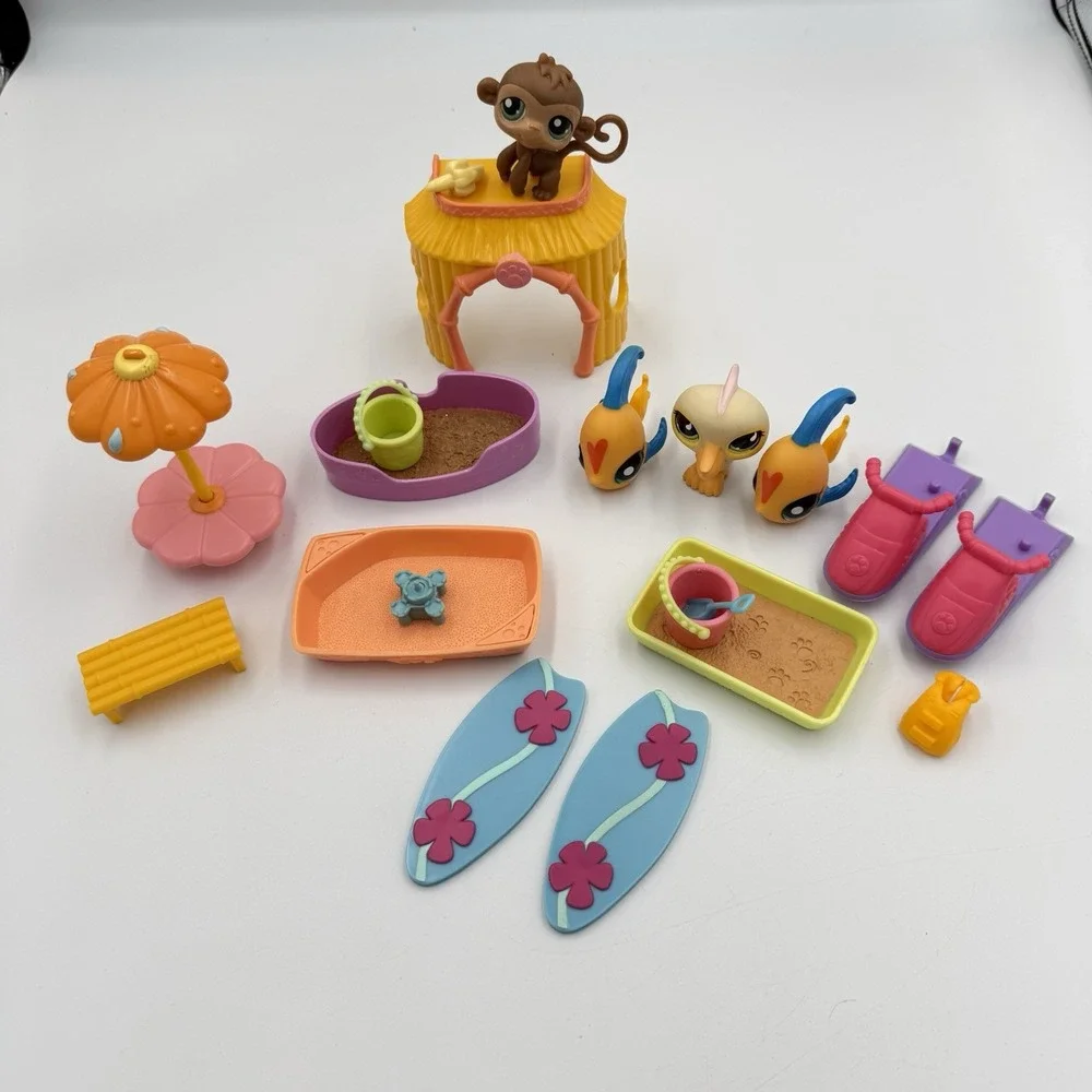 LPS Lot Monkey #57 Pelican #962 Angelfish #1796 Beach Accessories Surfboards Etc